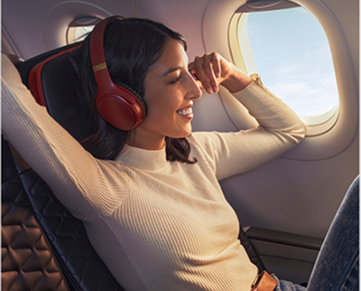 Passenger relaxing during a Business Class flight