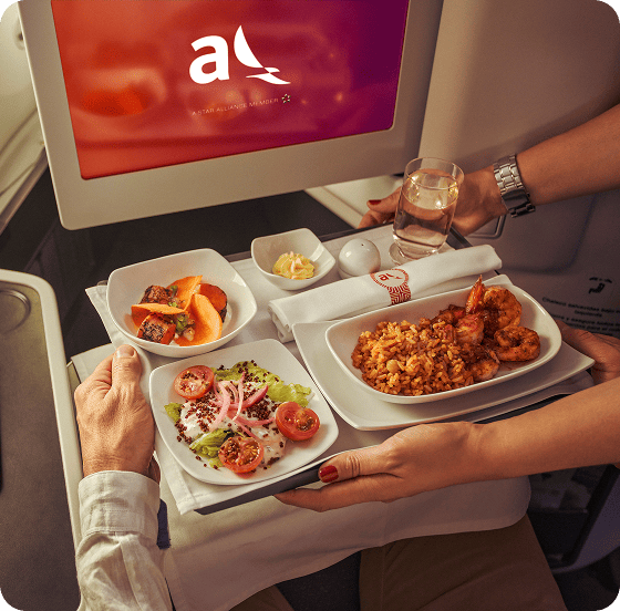 Set-menu meals on board flights to and from Europe