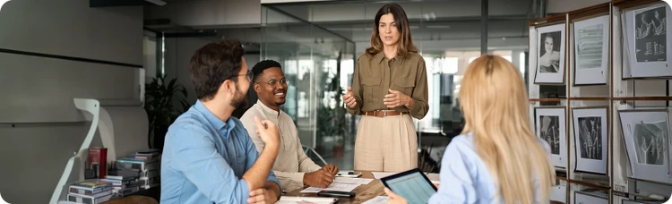 a group of people at a corporate meeting