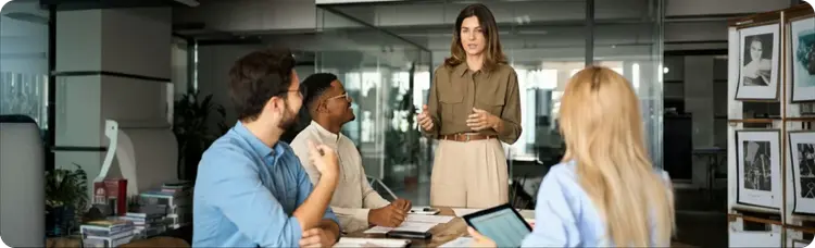 a group of people at a corporate meeting