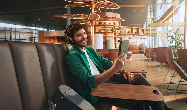 Man enjoying himself in the VIP lounge