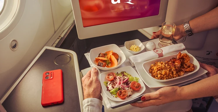 Comida menú a bordo en vuelos desde y hacia Europa