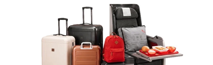 Combo de maletas, asientos y comida