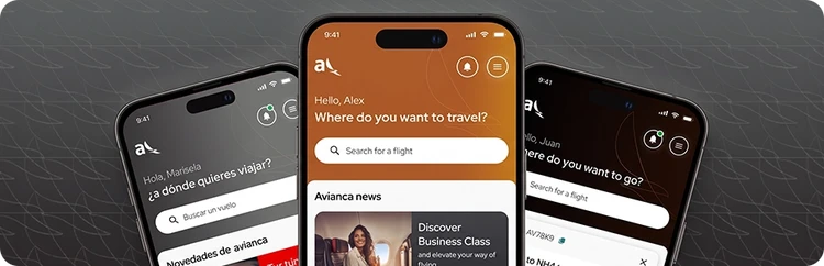 visual de tres celulares distintos en la app de avianca