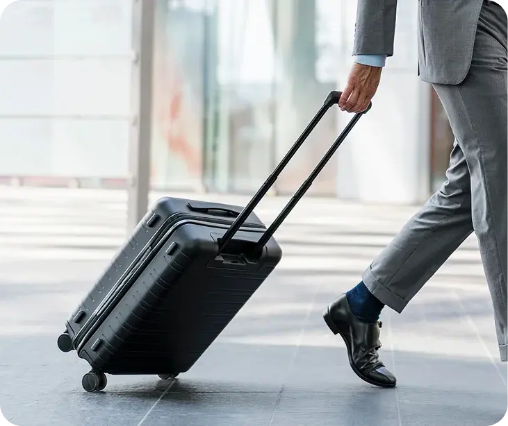 homme avec une valise cabine