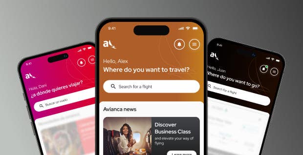 image montrant trois téléphones portables différents dans l&#39;application Avianca