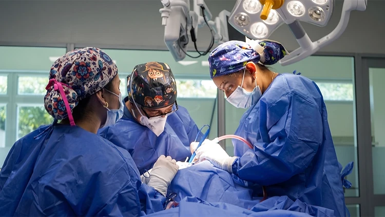 Médicos no meio de uma cirurgia